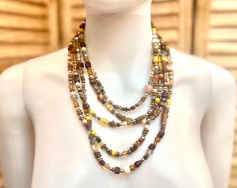 SUPER LONG recycled brown and amber bead necklace 108" inches or 9 feet long Extra Long Statement Wrap Necklace beaded made in USA