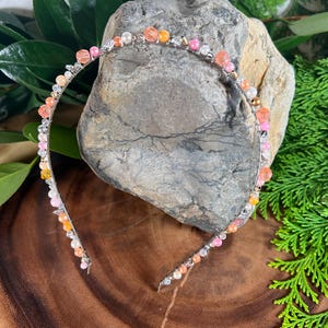 Orange Pink Silver beaded headband | Perfect accessory for long or short hair | Unique jewelry | Bridal | Flower Girl Bridesmaids Wedding