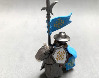 6 / 12 X Custom Knights of the Holy Sepulcre (Kingdom of Jerusalem) on horseback with kettle hat helmet building block figure