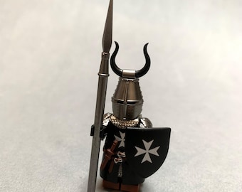 5 / 10 / 20 X Custom Knights Hospitaller with ceremonial black horn helmet building block figure