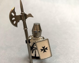 5 / 10 / 20 X Custom Knights Hospitaller in white with battle helmet building block figure