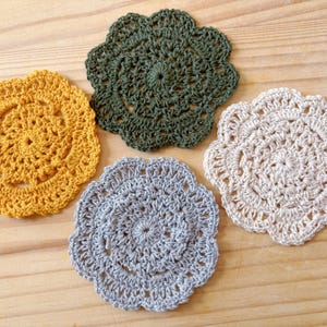 Handmade Cotton Crochet Coasters, Set of 4 or 6, Crochet Cute coaster, Flower Shaped Crochet Coaster, housewarming gift