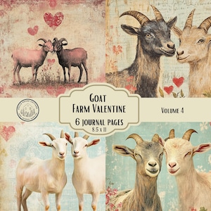 Stampa di fattoria di capre, download digitale, decorazione da parete, fattoria, stile rustico, decorazione da parete per cucina, design a forma di cuore, aspetto vintage e romantico.