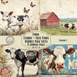 Stampa di mucca da fattoria, download digitale, arte vintage, stile rustico, decorazione da parete per cucina, scena di fattoria, paesaggio pastorale, animali da fattoria