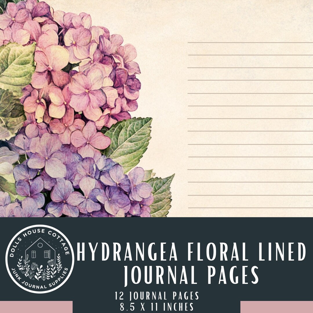 Hydrangea Floral Lined Junk Journal Pages - Printable Vintage Paper ...