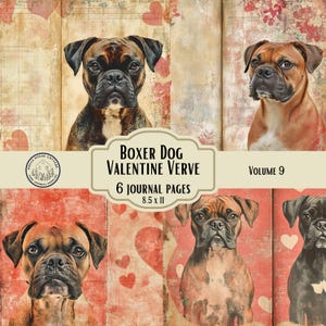 Boxer Digital Paper Craft Design Floral Background Estilo Vintage Padrão de Coração Amante de Cachorro Ideia de Presente Página de Scrapbook Tamanho de Letra Modelo de Arte