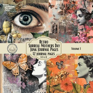 Colagem vintage para download, layout de página de diário de arte digital, ideia de presente para o dia das mães, estilo vintage, estampa floral, coleção de borboletas, parede