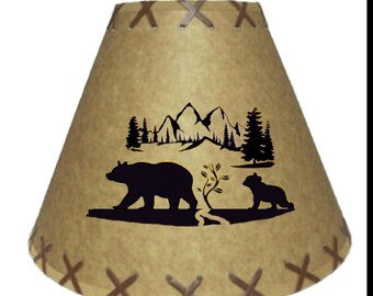 Pantalla de lámpara Western Faux Kraft, 9x7x4, calcomanía de oso salvaje, CLIPS EN LA BOMBILLA, no requiere hardware