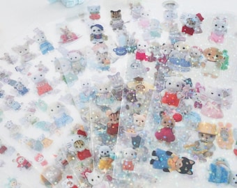 Vintage Critter Baby Animals Sticker Sheets Y2K Holographic Kawai Silly Girly Cute Gift for Journal Scrapbook Laptop Phone Case Switch Decor