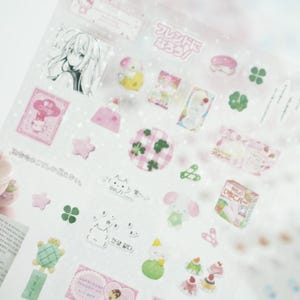Foglio di adesivi Y2K Minty Chocolate Strawberry Clover, mini adesivi anime carini olografici retrò, decorazioni per diari, album, pianificatori, forniture