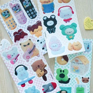 Set mit 4 Filzpuppen Kawaii Filzpuppen Skateboard Retro Sticker Y2K Nostalgische Sticker Blätter für Journaling Scrapbook Planer Dekor