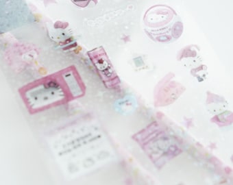 Vintage Kitty Japanese Neko Sticker Sheet Clear Holographic Cute Y2K Aesthetic Cute Cats Decor for Journaling Scrapbook Planner Sticker