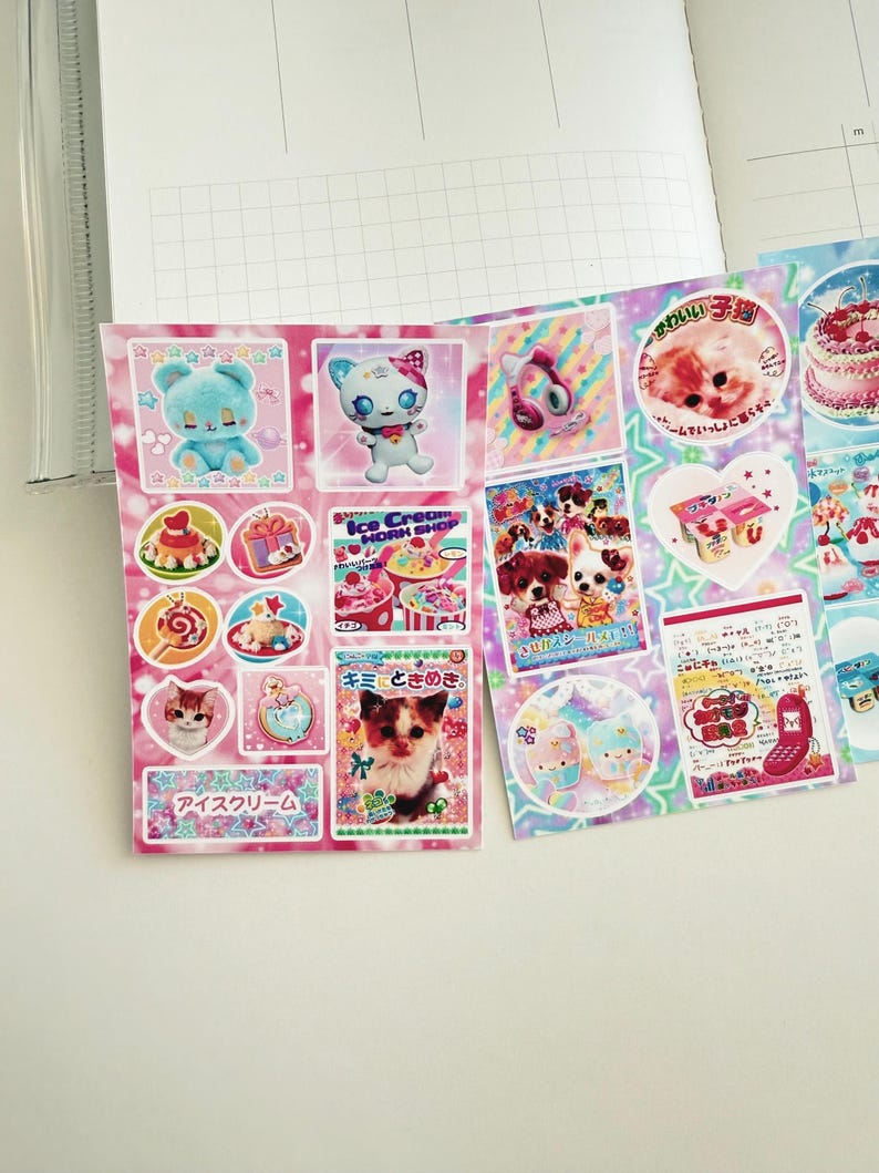 Set of 4 Y2k Objects & Baby Puppy Retro Mini Cutecore Sticker Sheets ...