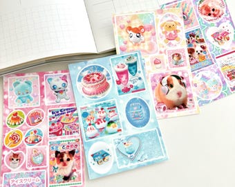 Juego de 4 hojas de pegatinas retro mini Cutecore con objetos Y2K y cachorros, pegatinas estéticas nostálgicas para diario, álbum de recortes, planificador, decoración DS