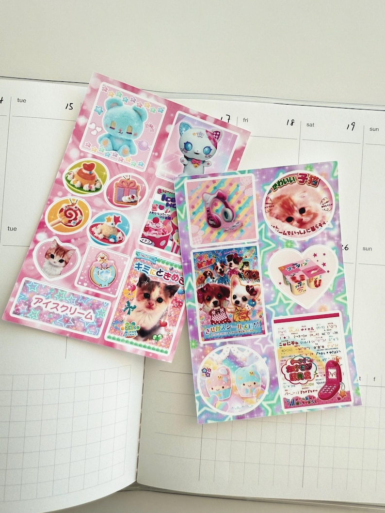 Set of 4 Y2k Objects & Baby Puppy Retro Mini Cutecore Sticker Sheets ...