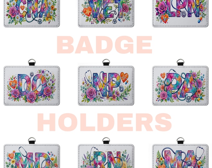 Floral Medical Title ID Badge Holder | Watercolor Stethoscope Name Tag Sleeve, Nurses Week Gift