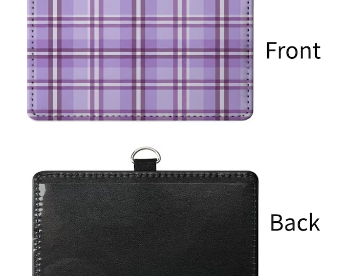 Purple Plaid Sublimated ID Badge Holder | Horizontal Name Tag Wallet with Clear Window | Cute Office & Nurse Accessory