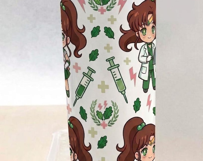 Sailor Jupiter Medical and Nurse 20oz Skinny Tumbler | Insulated Stainless Steel Anime MA Cup | Includes Metal Straw and Lid