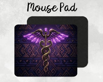 Purple Caduceus Mouse Pad, Medical Office Decor