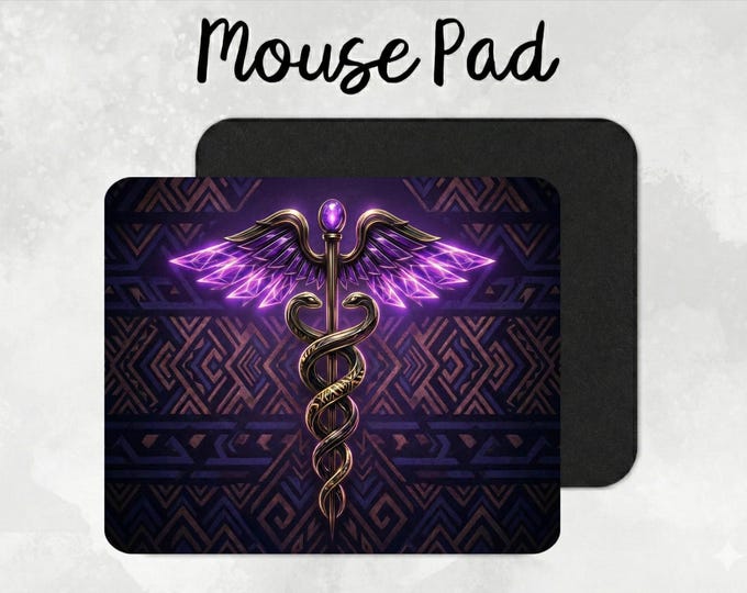 Purple Caduceus Mouse Pad, Medical Office Decor