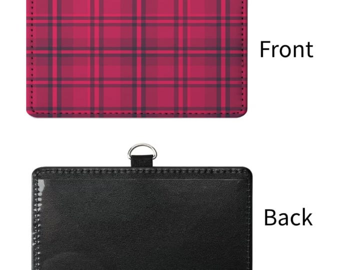 Pink Plaid Sublimated ID Badge Holder | Pink Tartan Name Tag Sleeve | Work ID Card Case for Nurses, Teachers, Office Staff