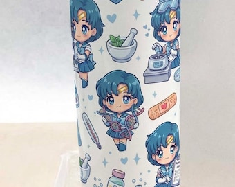 Sailor Mercury 20oz Skinny Tumbler | Insulated Stainless Steel Anime Nurse/MA Cup | Includes Metal Straw and Lid