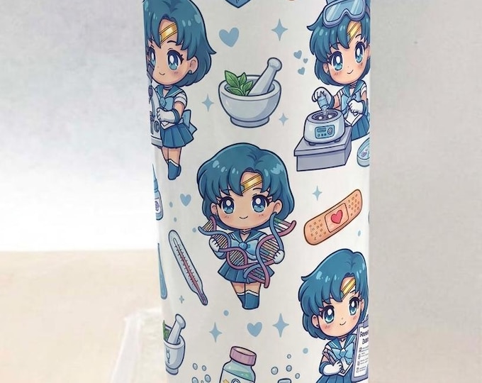 Sailor Mercury 20oz Skinny Tumbler | Insulated Stainless Steel Anime Nurse/MA Cup | Includes Metal Straw and Lid