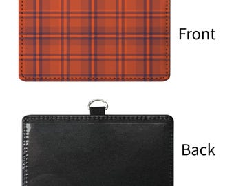 Burnt Orange Plaid Sublimated ID Badge Holder | Warm Autumn Tartan Name Tag Sleeve | Work ID Card Case for Office, Teachers, Medical Staff