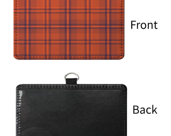 Burnt Orange Plaid Sublimated ID Badge Holder | Warm Autumn Tartan Name Tag Sleeve | Work ID Card Case for Office, Teachers, Medical Staff
