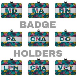 Tropical Botanical Medical Title ID Badge Holder | Sublimated Work ID Card Case for Scrubs, Nurses Week Gift