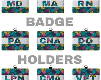 Tropical Botanical Medical Title ID Badge Holder | Sublimated Work ID Card Case for Scrubs, Nurses Week Gift