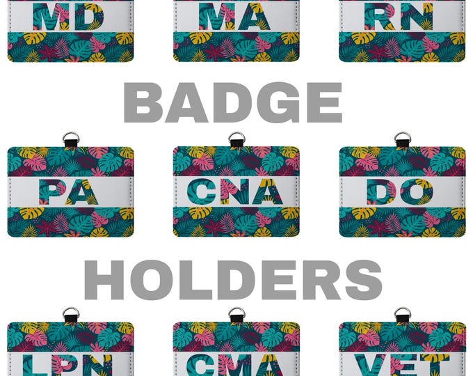 Tropical Botanical Medical Title ID Badge Holder | Sublimated Work ID Card Case for Scrubs, Nurses Week Gift