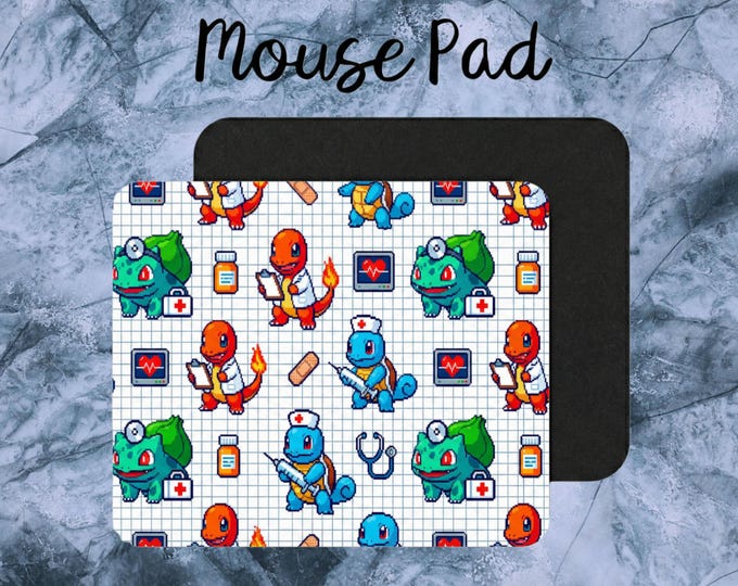 8-Bit 3 Starter Pokemon Team Medical Mouse Pad