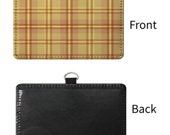 Yellow Plaid Sublimated ID Badge Holder | Classic Tartan Name Tag Sleeve | Work ID Card Case for Office, Teachers, Medical Staff