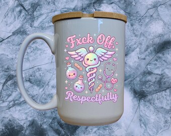 Funny Nurse Glass Cup - Fxck Off Respectfully Kawaii Nurse Gift 15oz Iced Coffee Tumbler RN Graduation Gift Appreciation Mug