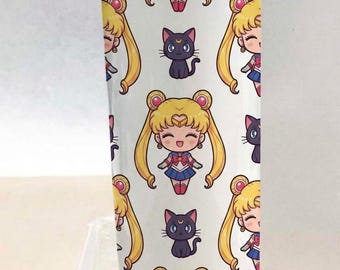 Sailor Moon & Luna 20oz Skinny Tumbler | Insulated Stainless Steel Anime Travel Cup | Includes Metal Straw and Splash-Proof Lid