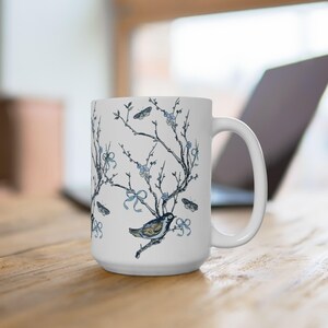 Chinoiserie Mug, Chinese Porcelain Coffee Cup, Floral Tea Mug, Blue Flowers Ceramic Cup, Unique Gift for Garden Lovers