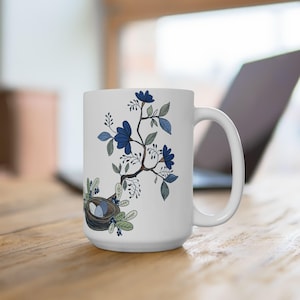 Chinoiserie Mug, Chinese Porcelain Coffee Cup, Floral Tea Mug, Blue Flowers Ceramic Cup, Unique Gift for Garden Lovers