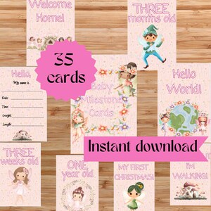 Cartes d'étape importantes pour bébé fée, imprimables, accessoire photo mensuel, cadeau unique pour une nouvelle maman, cadeau souvenir pour baby shower, petite fille, PDF