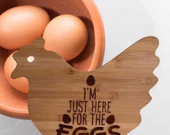 I'm Just Here Laser Engraved Hen Shaped Bamboo Cutting Board