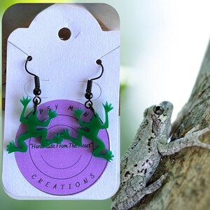 Green Acrylic Frog Dangle Earrings Handmade Laser Cut Design