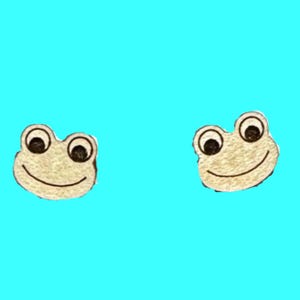 Frog Wood Stud Earrings Handmade Laser Cut Design