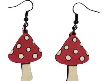 Triangle Mushroom Handmade Wood Dangle Earrings