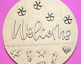 Beach Theme Welcome DIY Laser Cut Wood Sign Craft Paint Kit