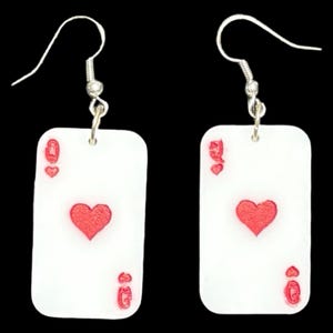 Queen of Hearts Acrylic Dangle Earrings Handmade Playing Card Jewelry