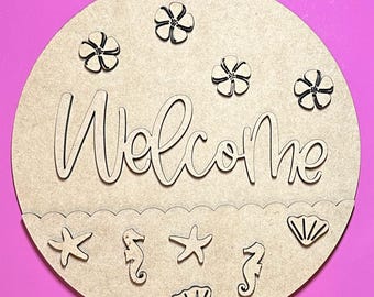 Beach Theme Welcome DIY Wood Sign Craft Paint Kit for Home Decor