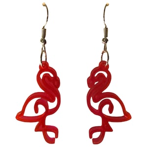 Pink Flamingo Acrylic Dangle Earrings- Handmade Animal Jewelry