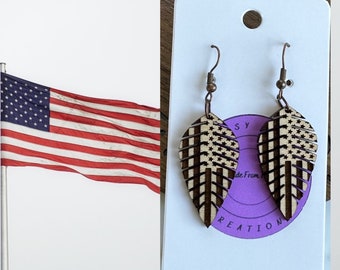 Patriotic Dangles Laser Cut Lightweight Wood Earrings