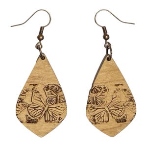 Butterfly Handmade Wood Teardrop Earrings- Unique Nature-Inspired Jewelry