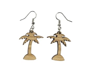 Palm Tree Wood Handmade Dangle Earrings For Beach Lovers